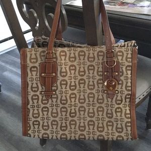 Etienne Aigner tan fabric purse 13. X 10